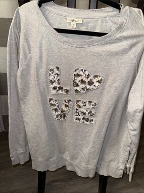 Style & Co. Light Gray Sweatshirt with Leopard Sequin LOVE